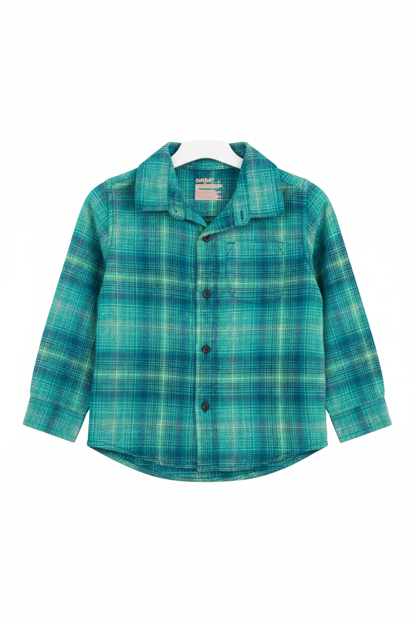 Turquoise Plaid Button-Front Shirt